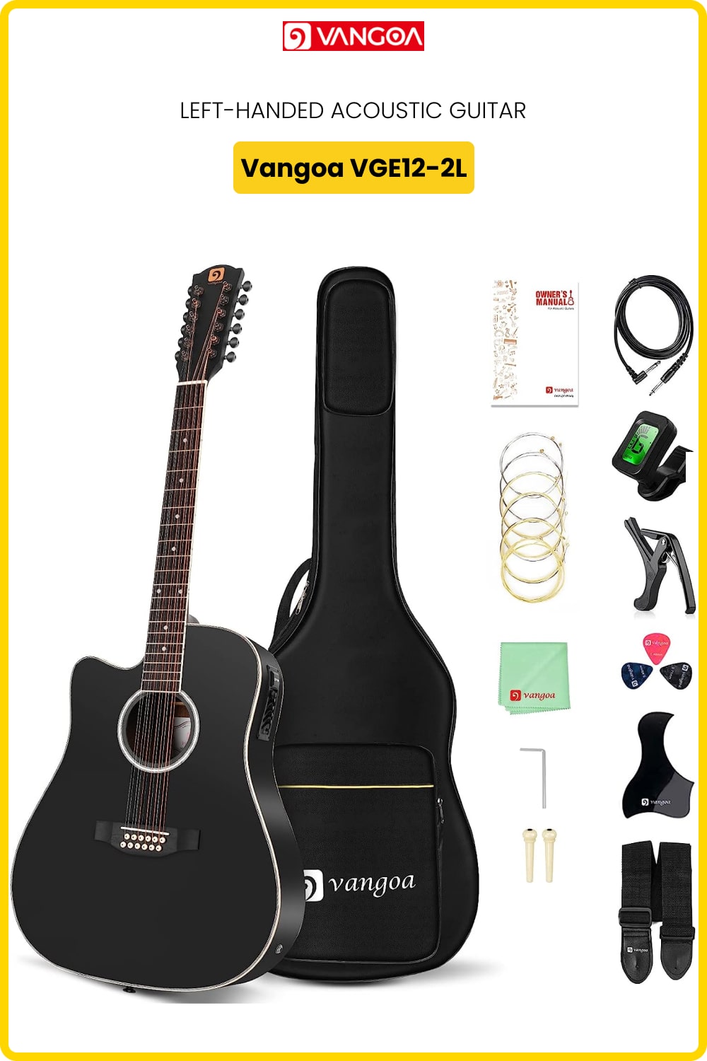 Left-Handed Vangoa VGE12-2L Acoustic 12-string Guitar Kit